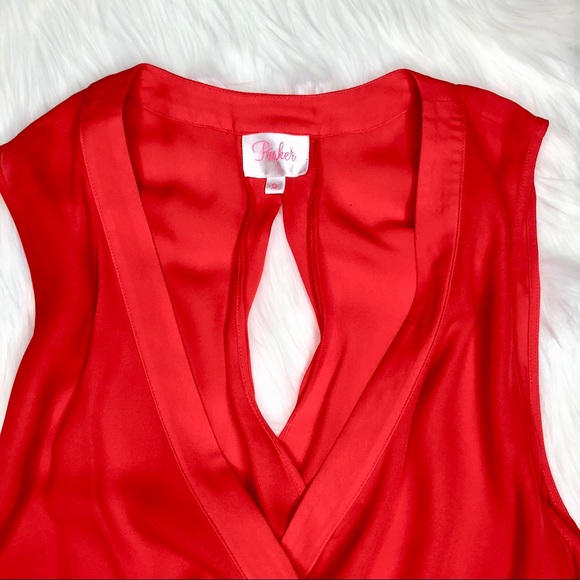 P A R K E R : Red Silk Wrap Top - Picture 7 of 8